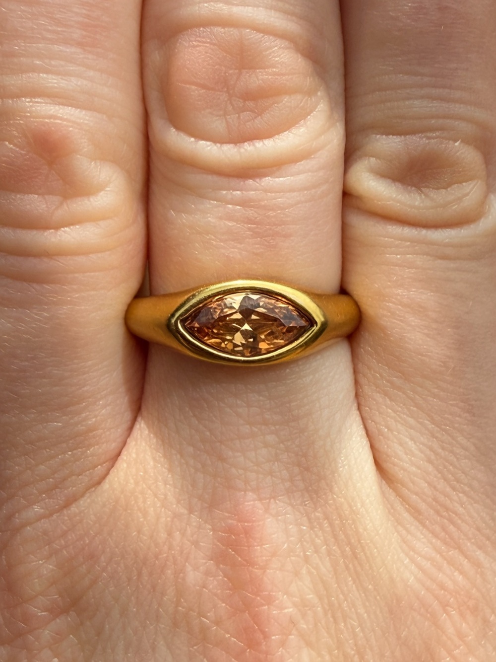 Modern Gold Tone Champagne Signet Ring | Size 7